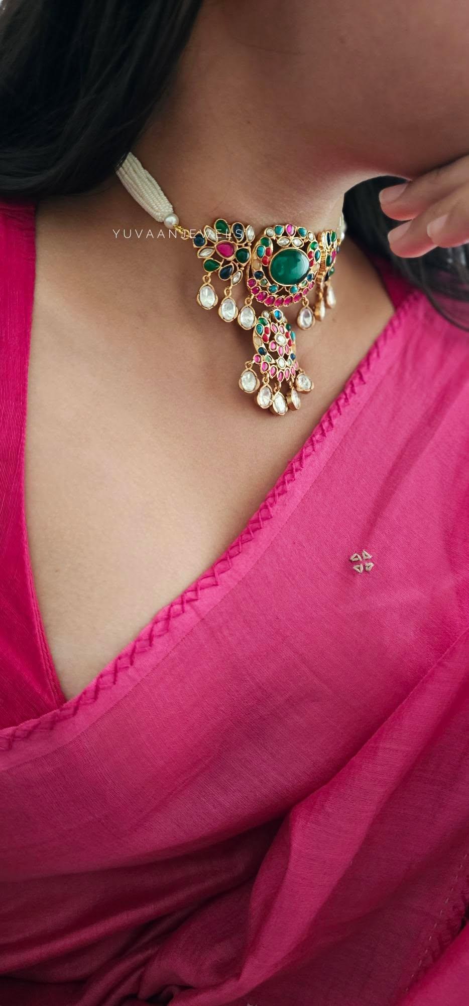 Annora pearl and polki choker Thumbnail
