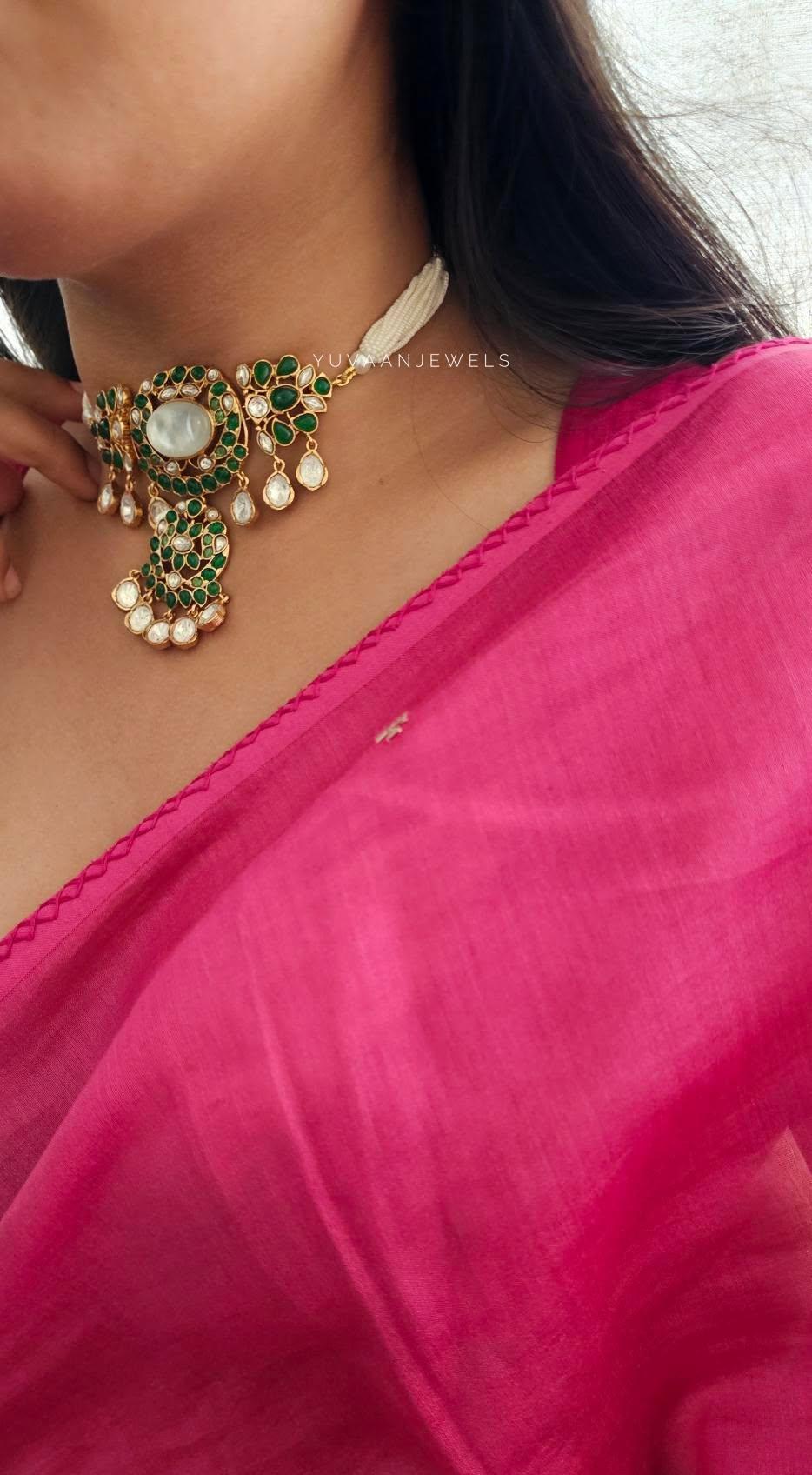 Annora pearl and polki choker Thumbnail