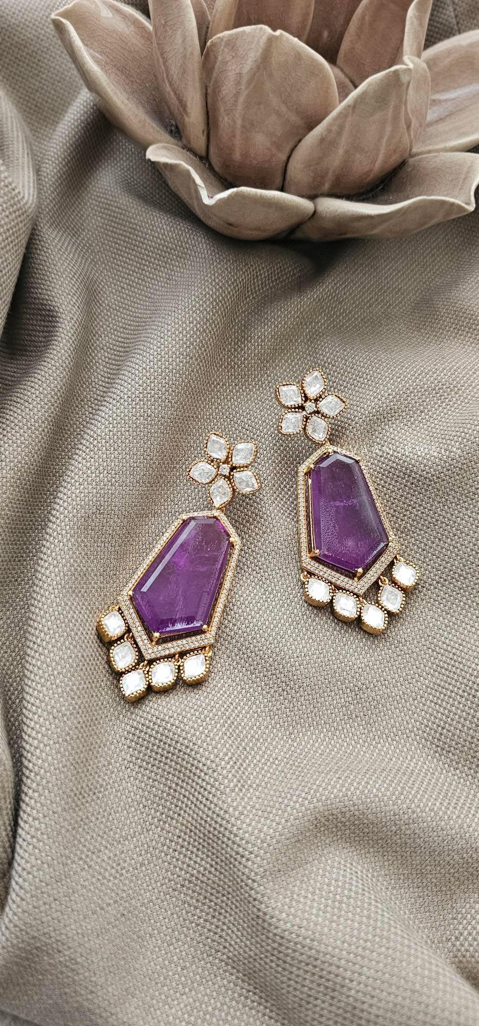 Tashwik quartz and polki earrings Thumbnail