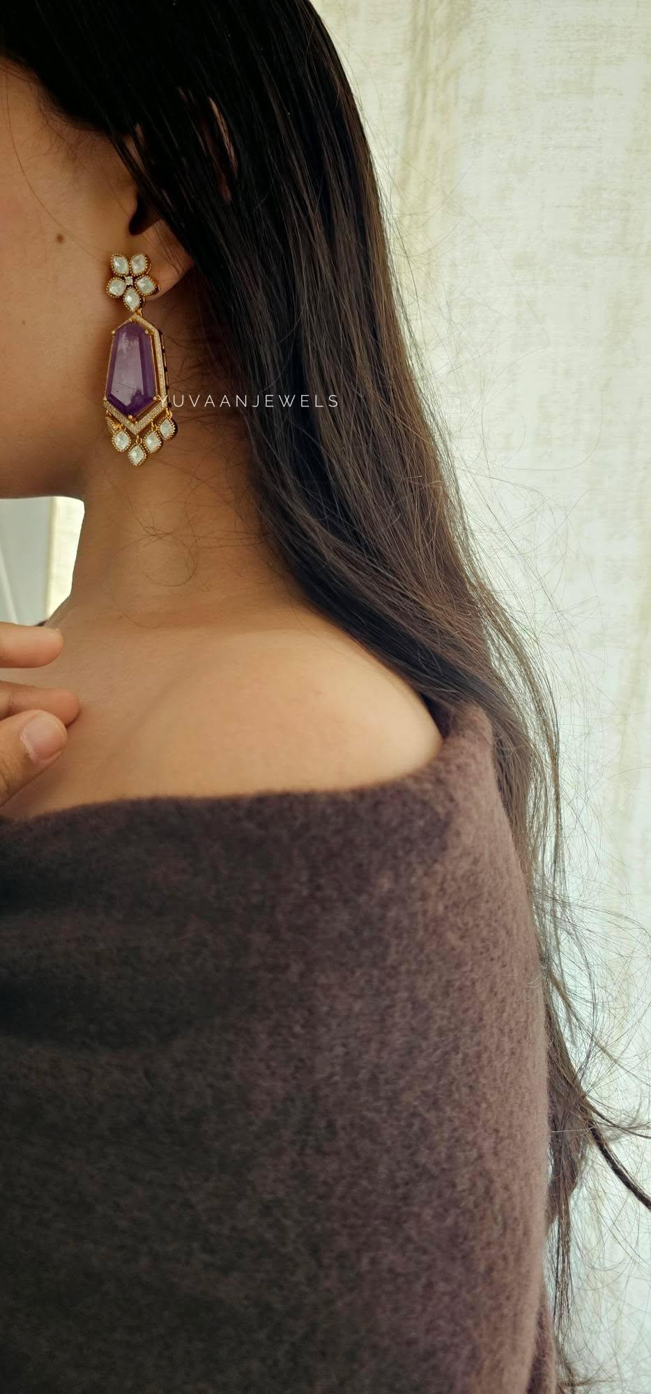 Tashwik quartz and polki earrings Thumbnail