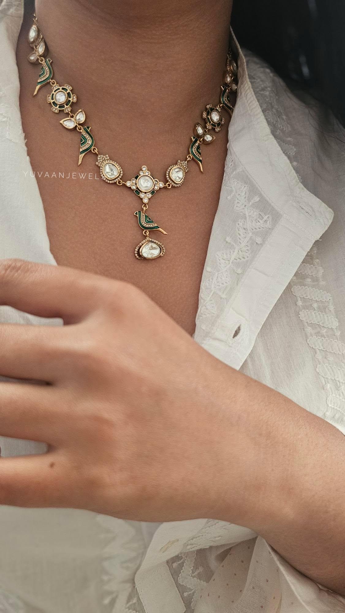 Chidiya delicate polki necklace Thumbnail