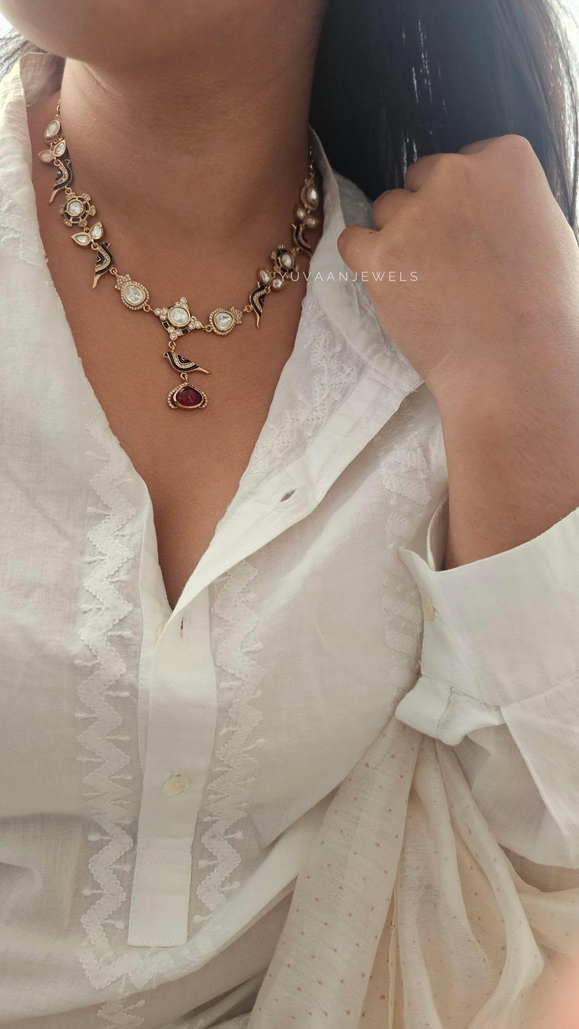 Chidiya delicate polki necklace Thumbnail