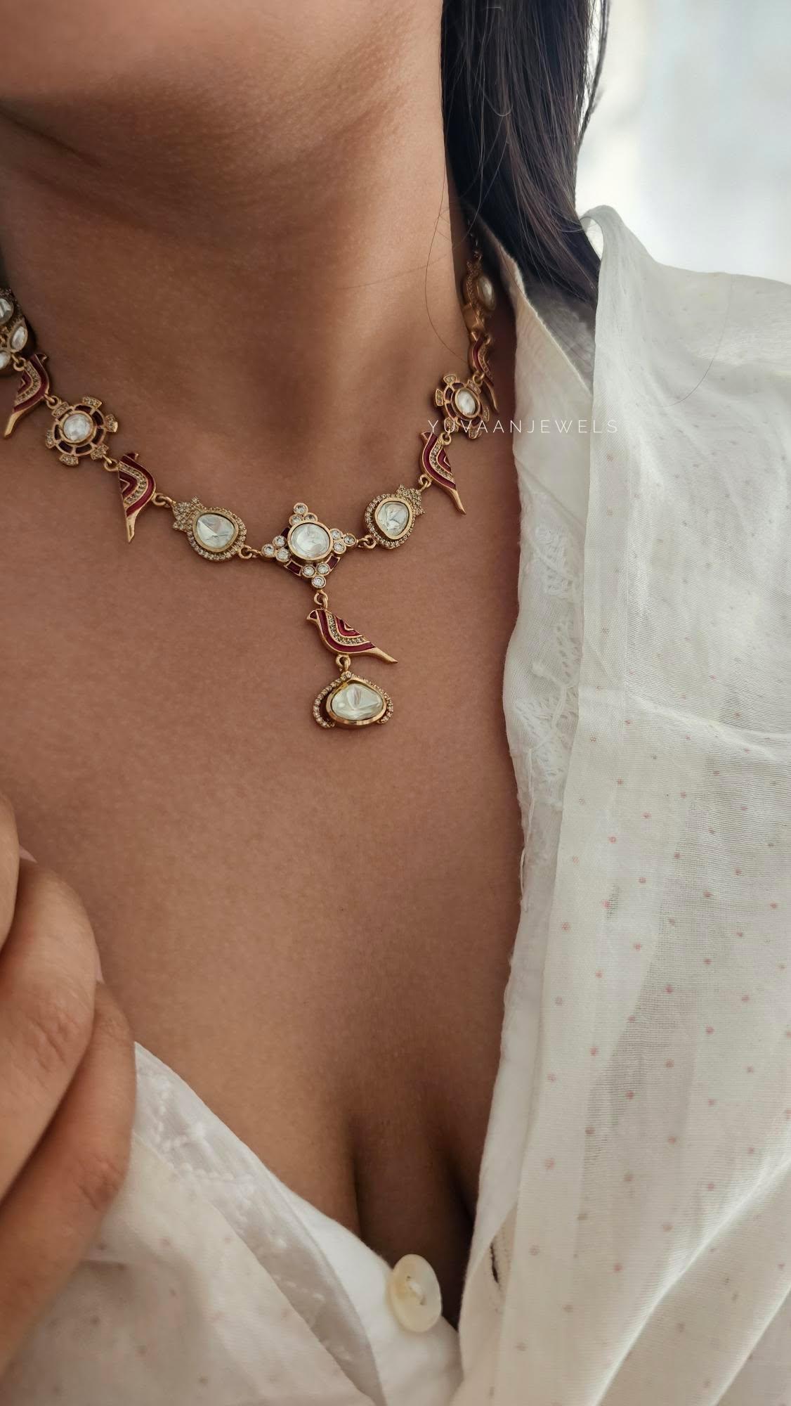 Chidiya delicate polki necklace Thumbnail