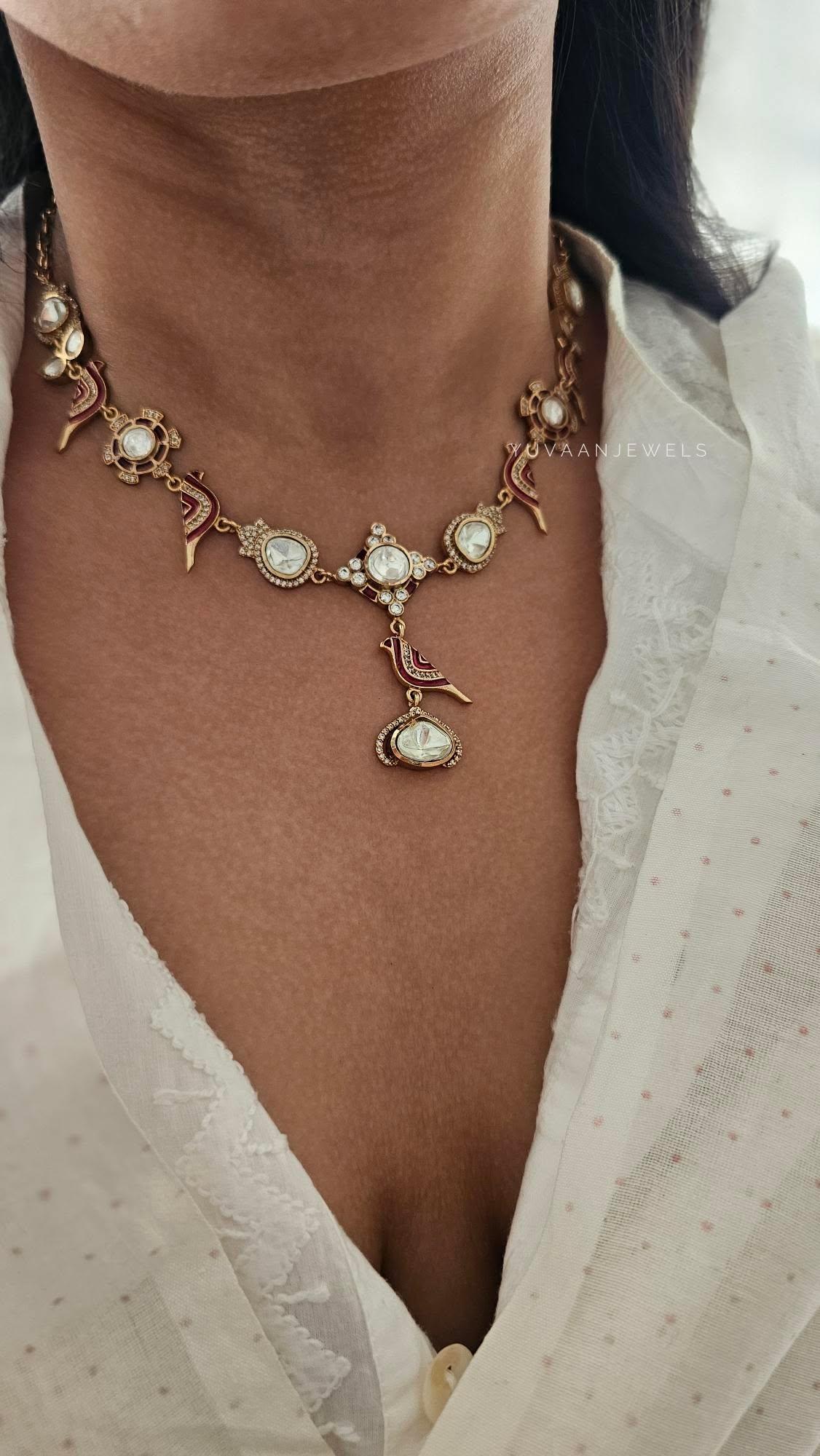 Chidiya delicate polki necklace Thumbnail