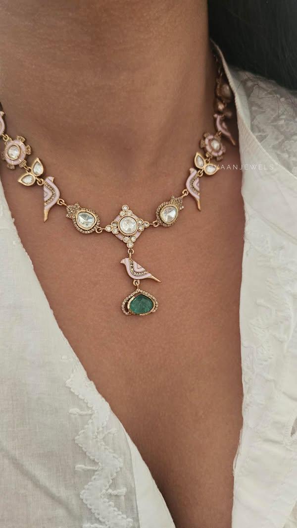 Chidiya delicate polki necklace Thumbnail