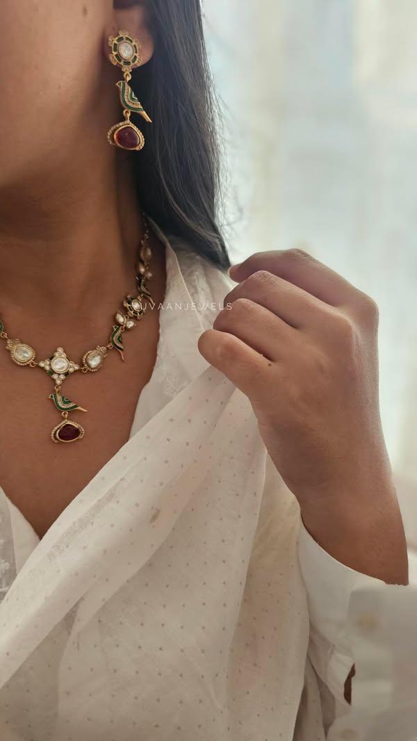 Chidiya delicate polki necklace Thumbnail