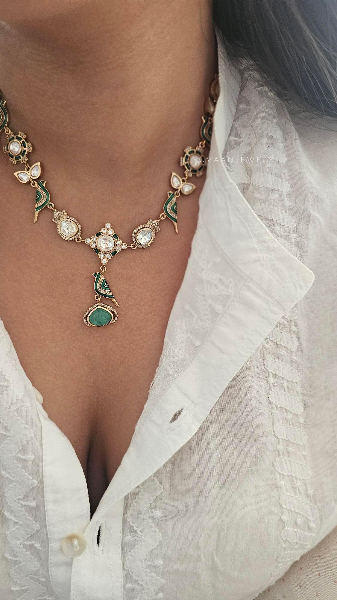 Chidiya delicate polki necklace Thumbnail