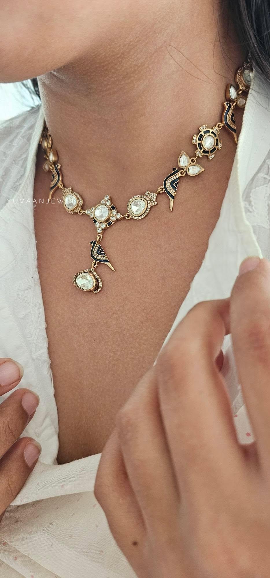 Chidiya delicate polki necklace Thumbnail