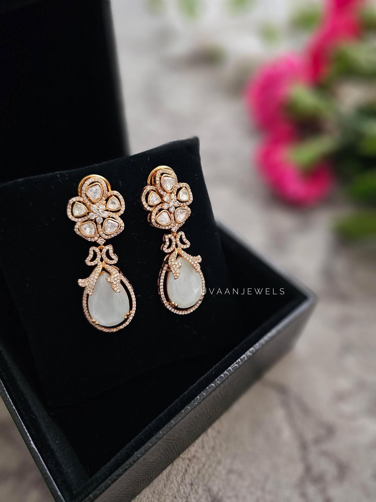 Alora quartz and polki earring Thumbnail