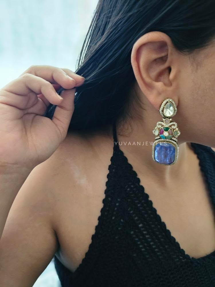 Swara quartz and polki earrings Thumbnail