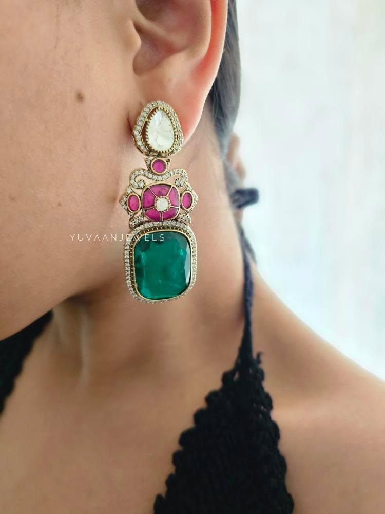 Swara quartz and polki earrings Thumbnail