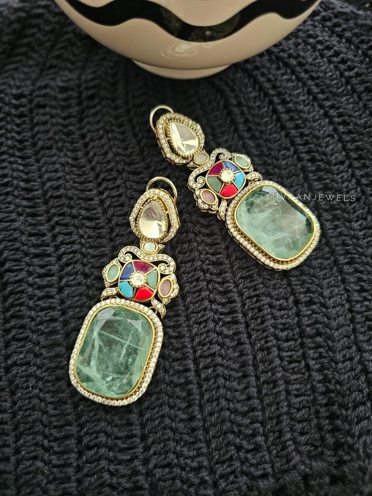 Swara quartz and polki earrings Thumbnail