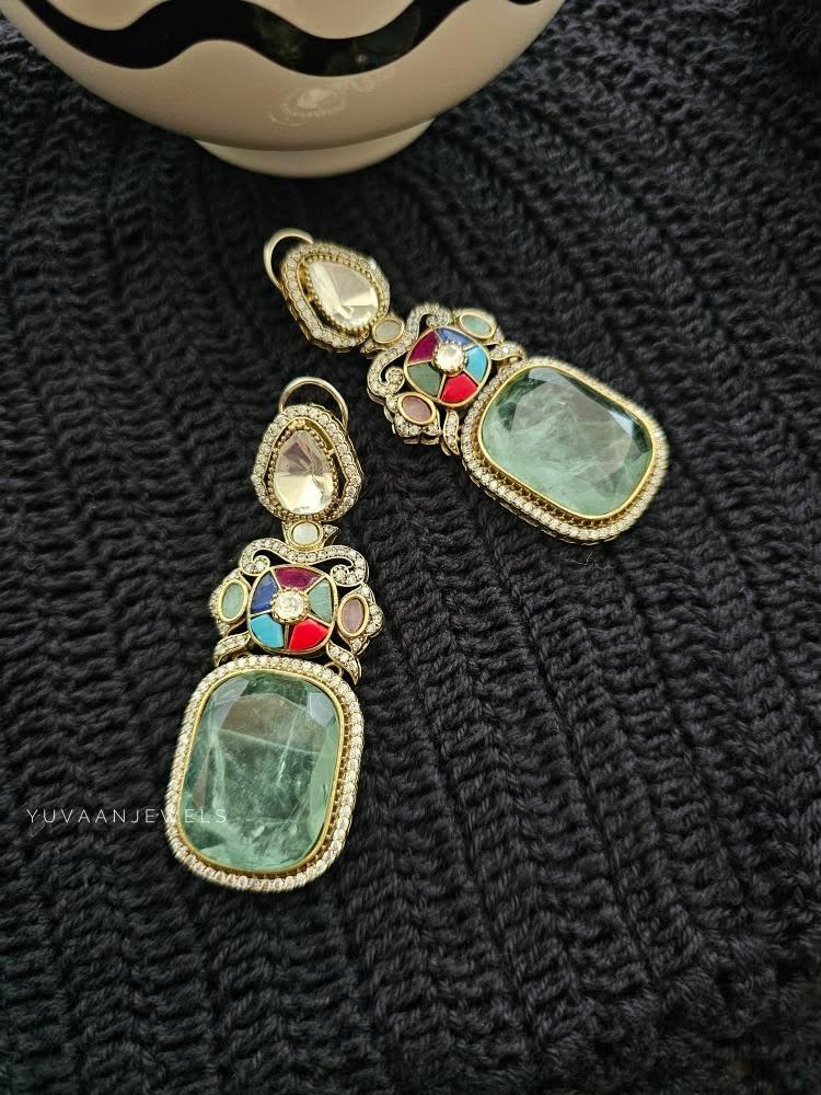 Swara quartz and polki earrings Thumbnail