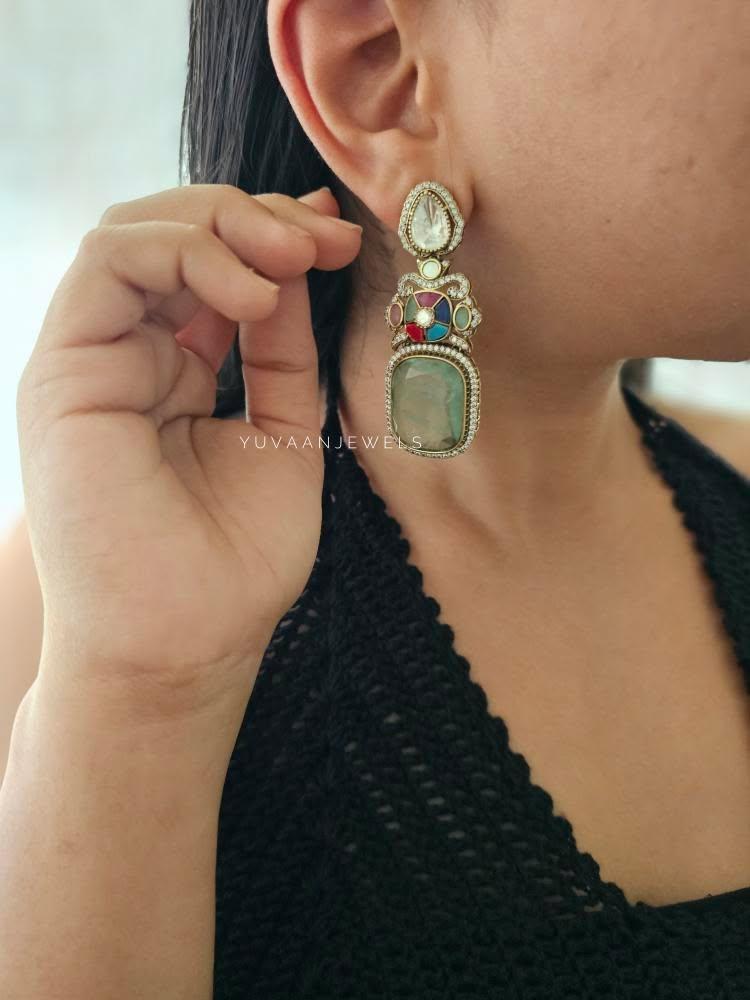 Swara quartz and polki earrings Thumbnail