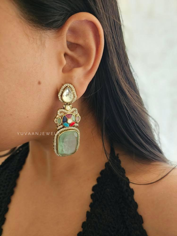 Swara quartz and polki earrings Thumbnail