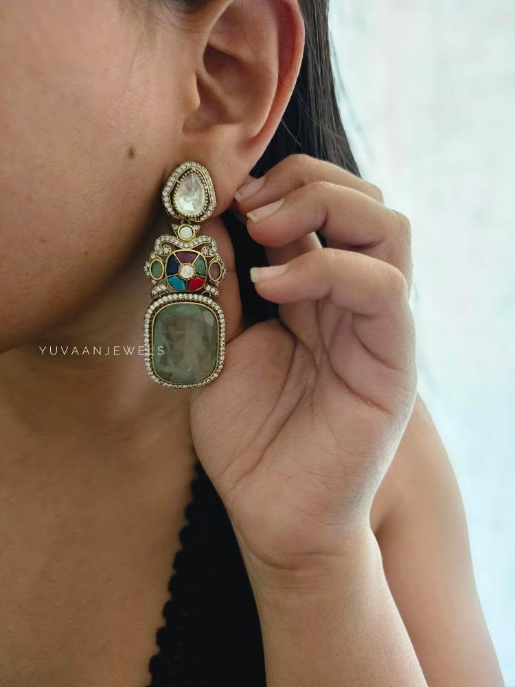 Swara quartz and polki earrings Thumbnail