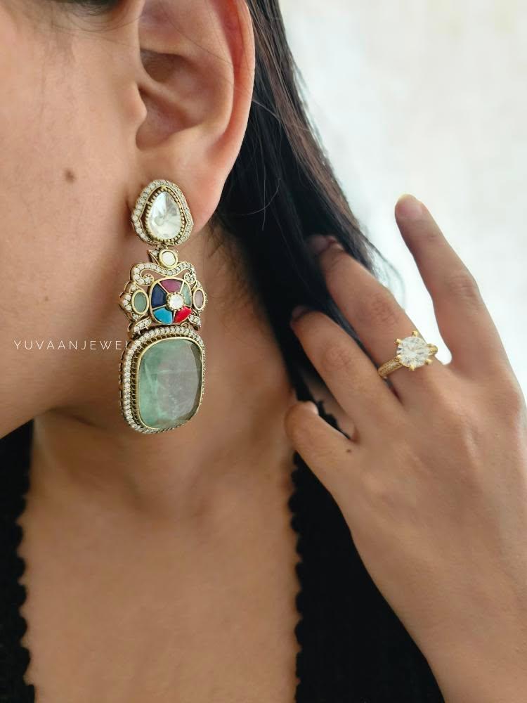 Swara quartz and polki earrings Thumbnail