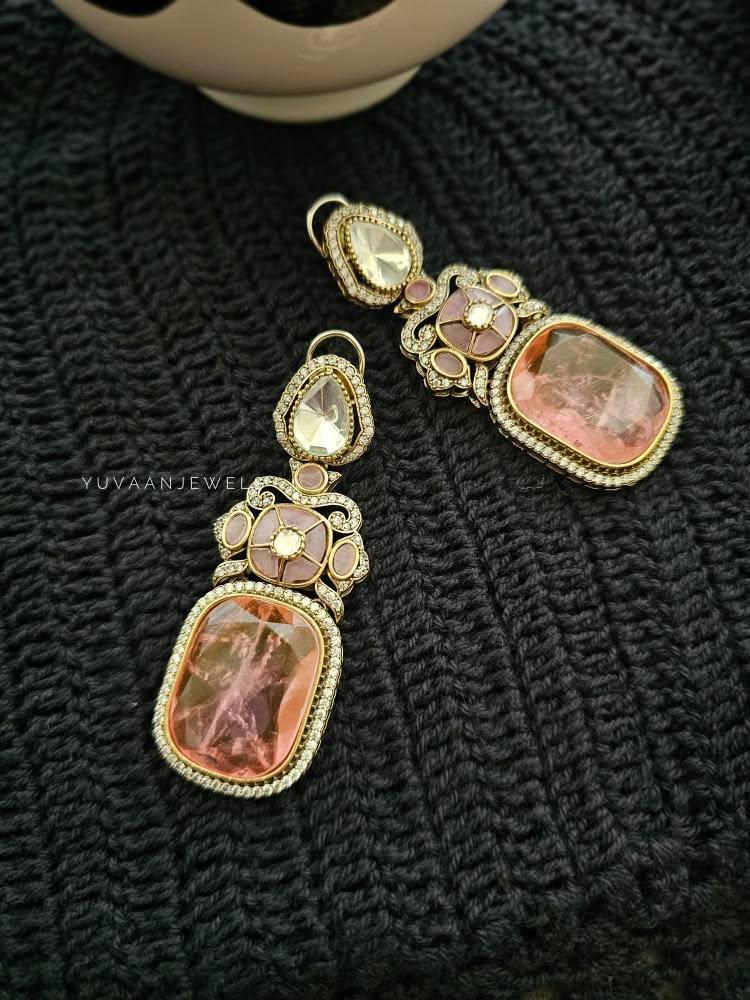Swara quartz and polki earrings Thumbnail