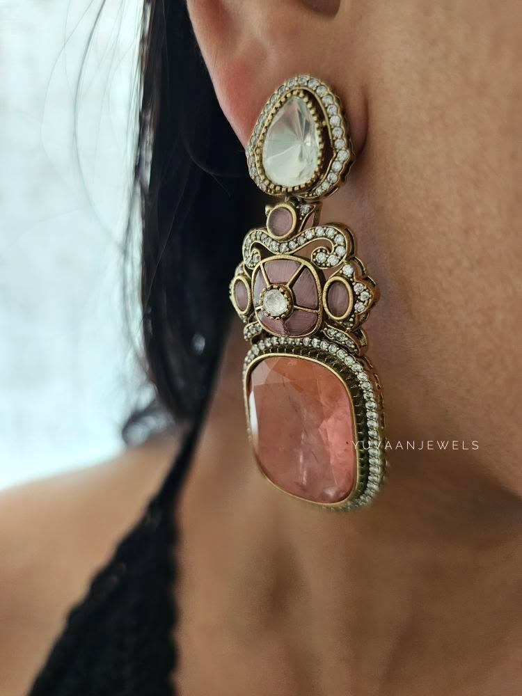 Swara quartz and polki earrings Thumbnail