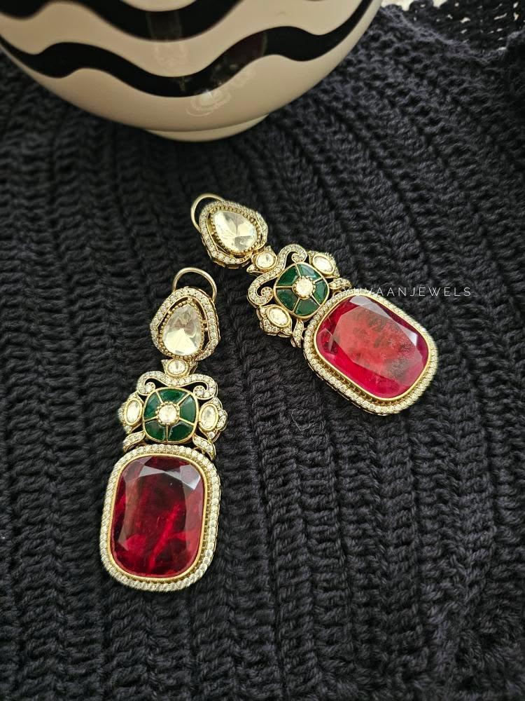 Swara quartz and polki earrings Thumbnail