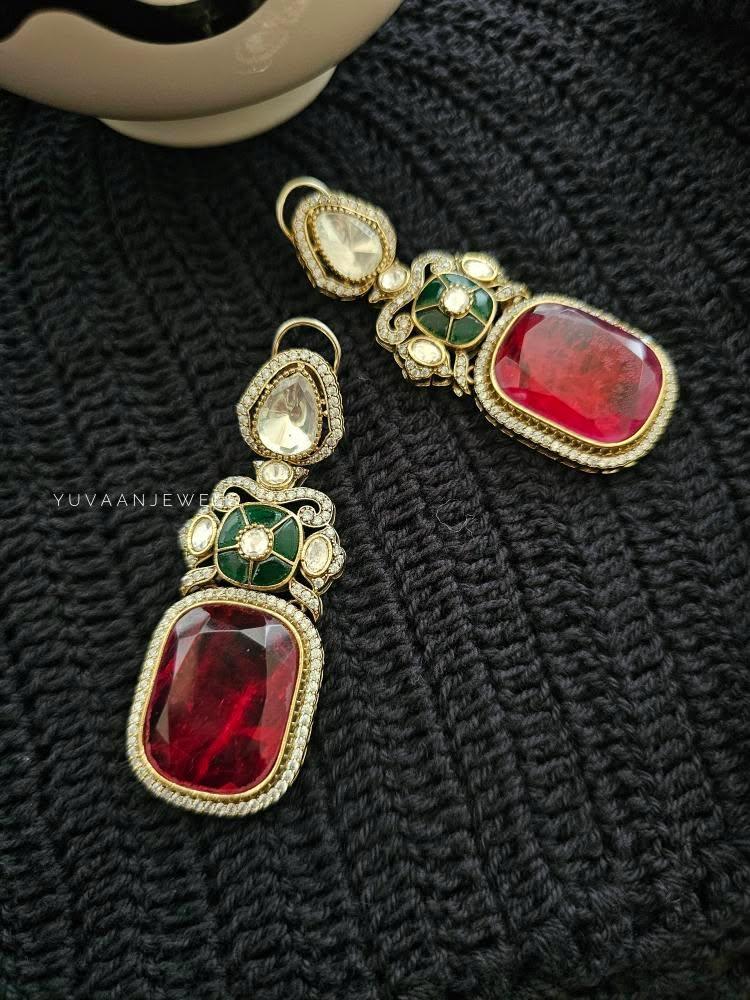 Swara quartz and polki earrings Thumbnail