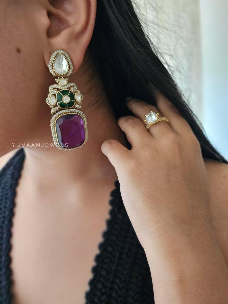 Swara quartz and polki earrings Thumbnail