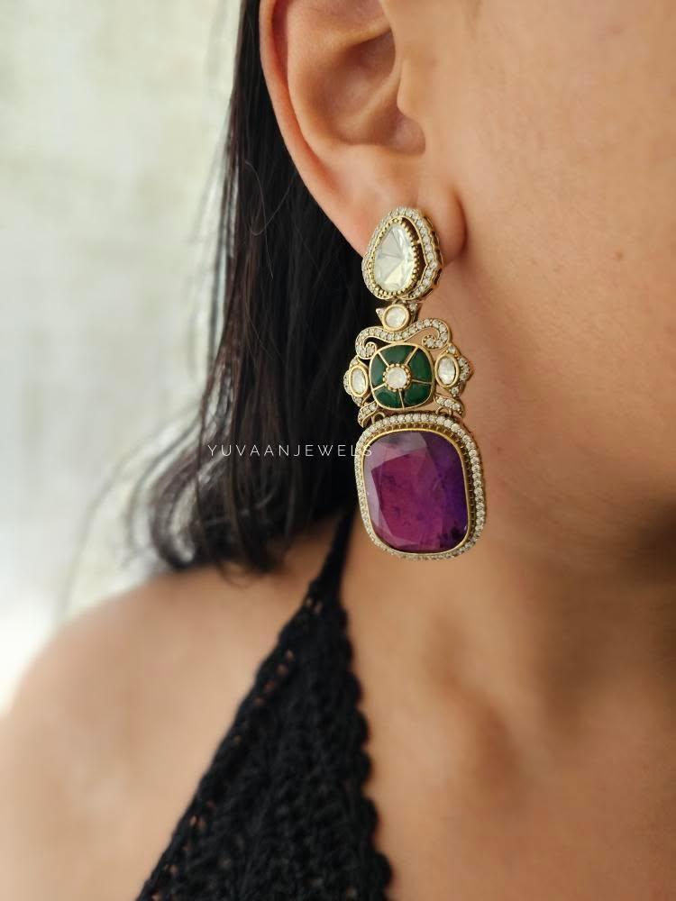 Swara quartz and polki earrings Thumbnail