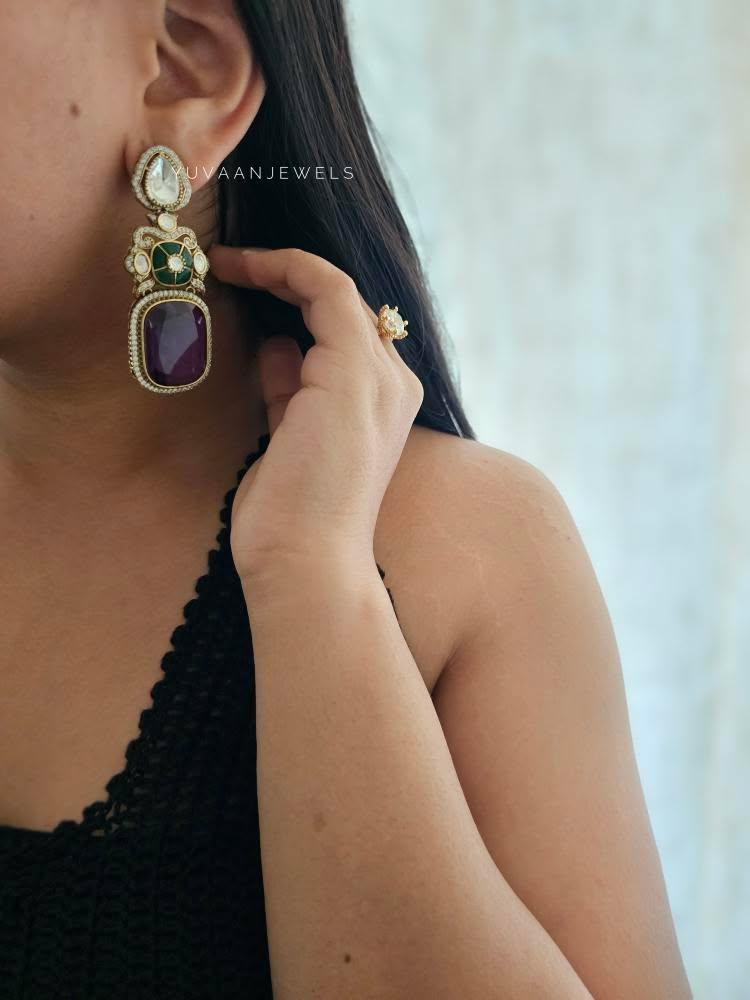 Swara quartz and polki earrings Thumbnail