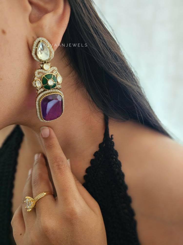 Swara quartz and polki earrings Thumbnail