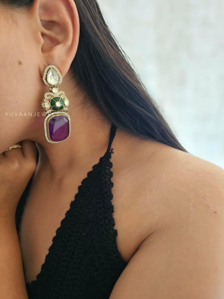 Swara quartz and polki earrings Thumbnail