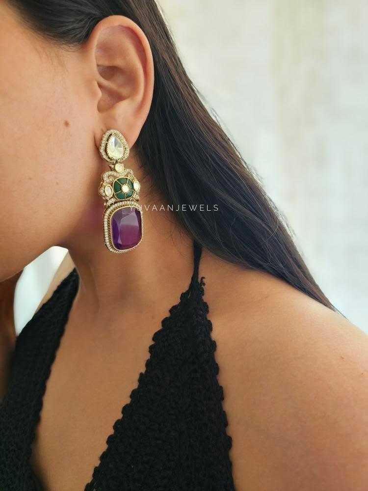 Swara quartz and polki earrings Thumbnail