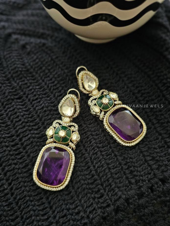 Swara quartz and polki earrings Thumbnail