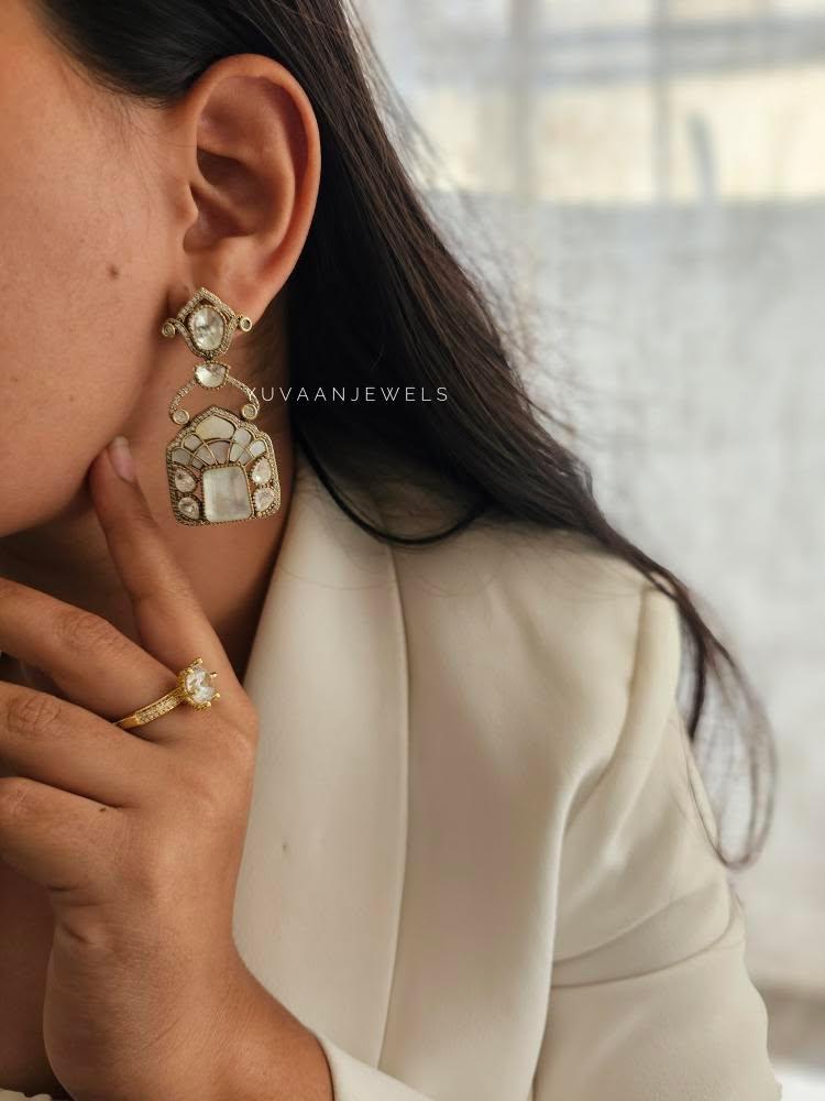 Navodya quartz and polki earrings Thumbnail