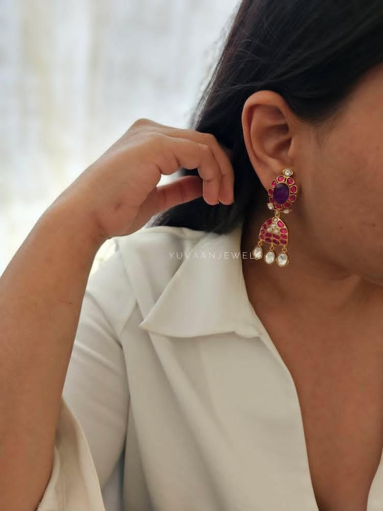 Indriya quartz and polki earrings Thumbnail