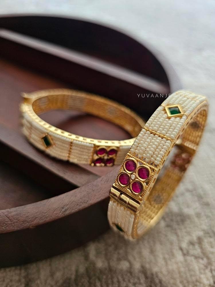 Anicka pearl and polki bangles Thumbnail