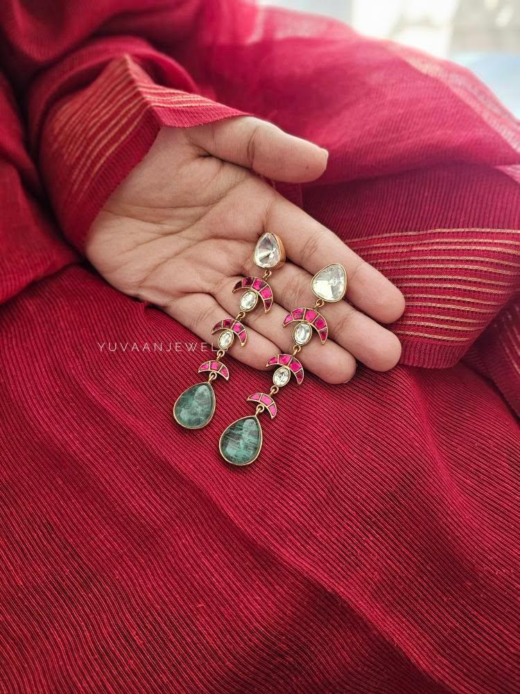 Mayur quartz and polki earrings Thumbnail