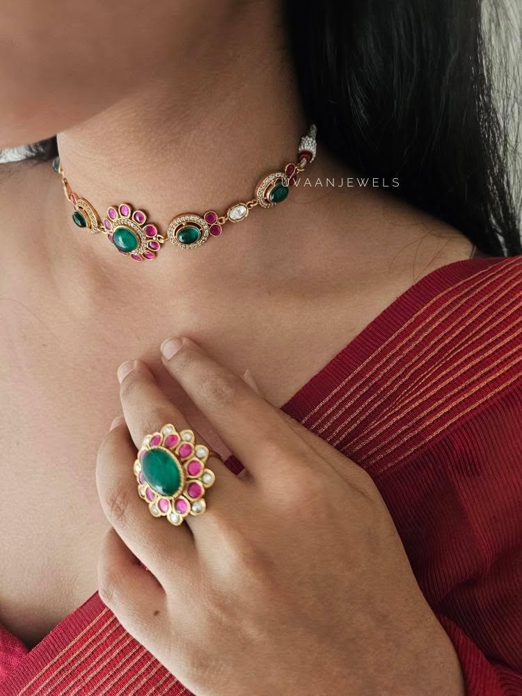 Mayur quartz and polki ring Thumbnail