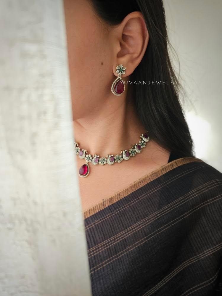 Shaam peacock motif necklace Thumbnail