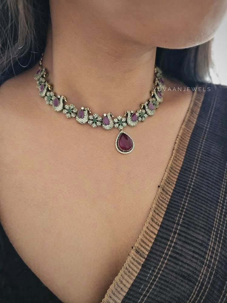 Shaam peacock motif necklace Thumbnail