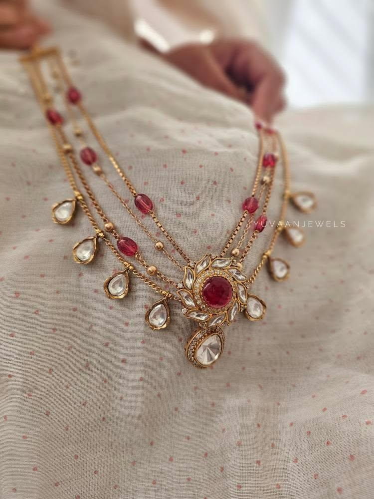 Shraddha delicate polki necklace Thumbnail