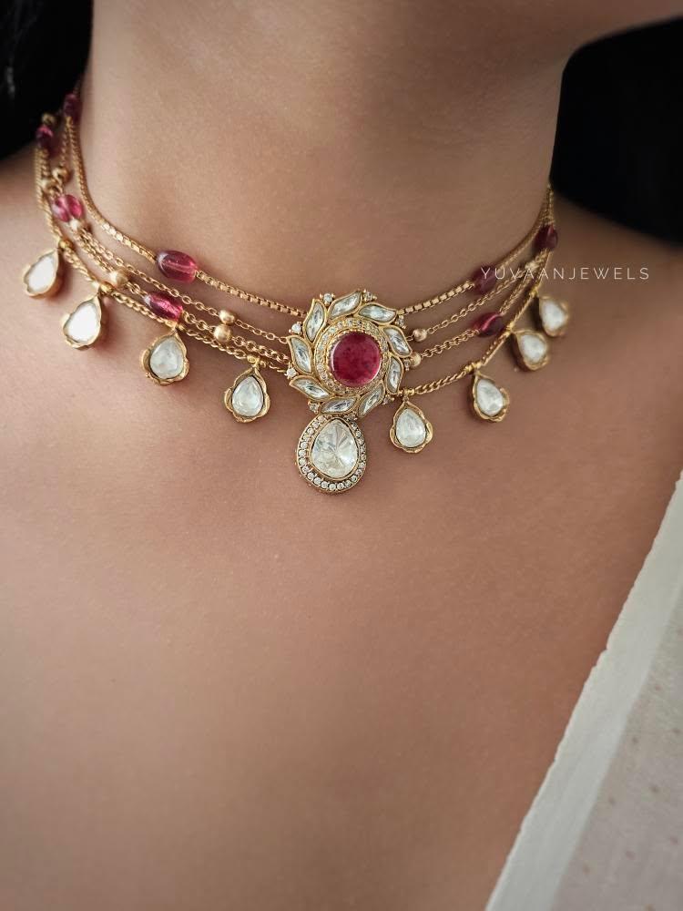 Shraddha delicate polki necklace Thumbnail