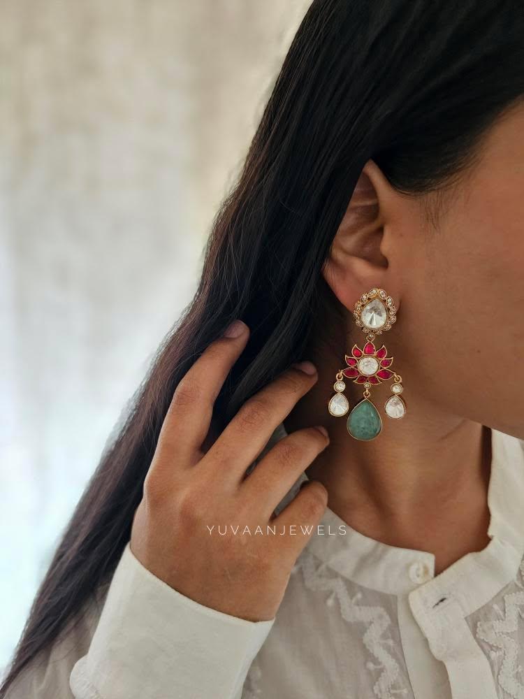 Adila quartz and polki earrings Thumbnail