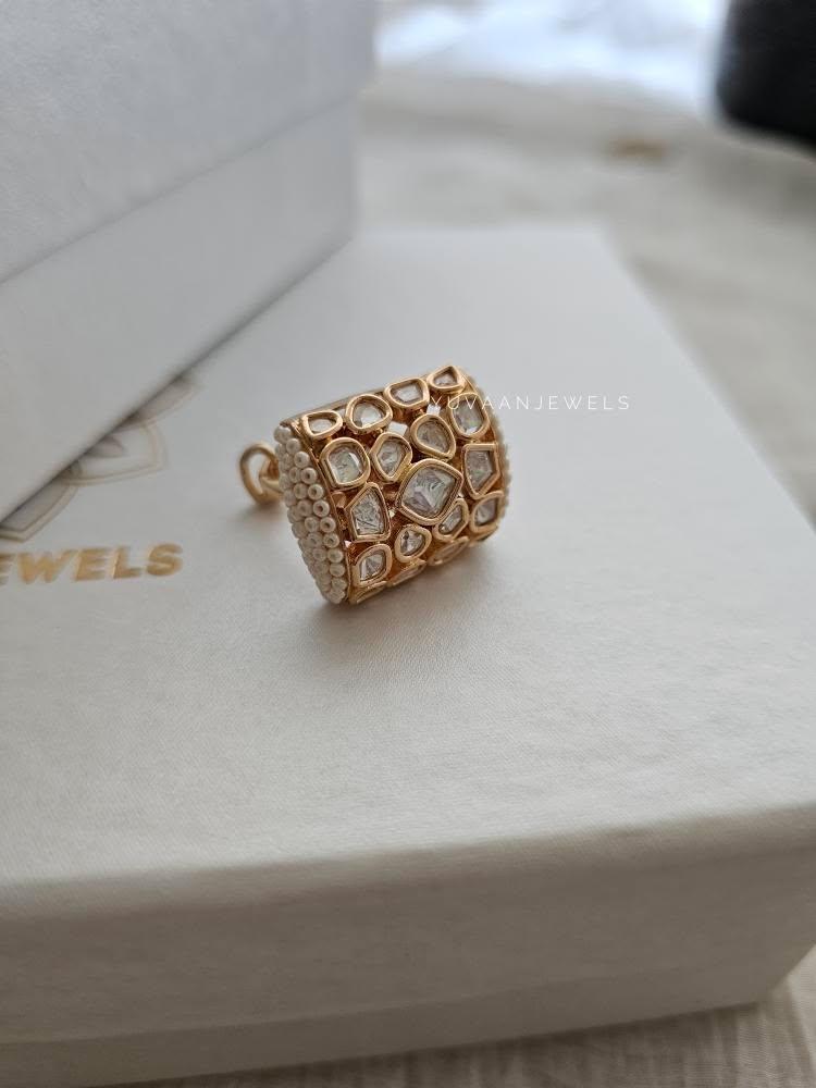 Griva pearl and polki ring Thumbnail