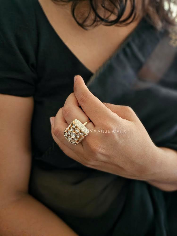 Griva pearl and polki ring Thumbnail