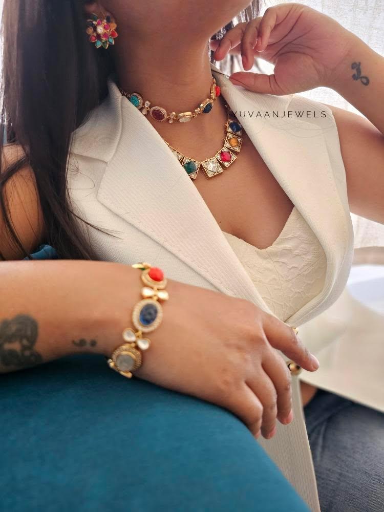 Basira navratna square necklace Thumbnail