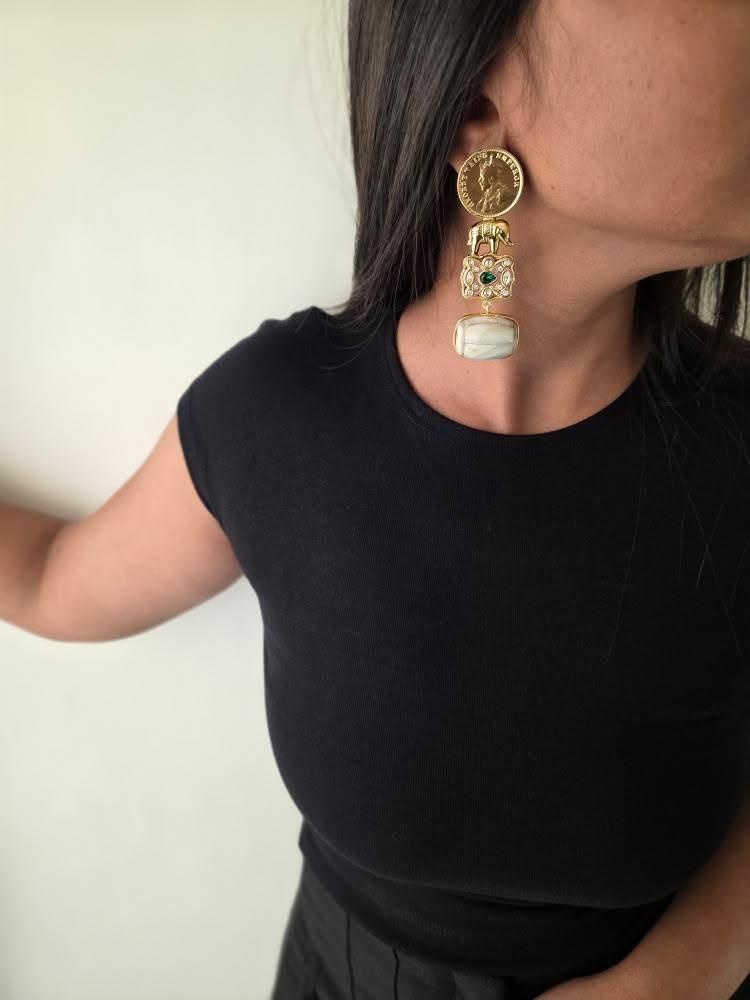 Faliha handcrafted semi-precious earrings Thumbnail