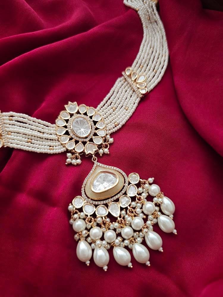 Saaz pearl and polki choker Thumbnail