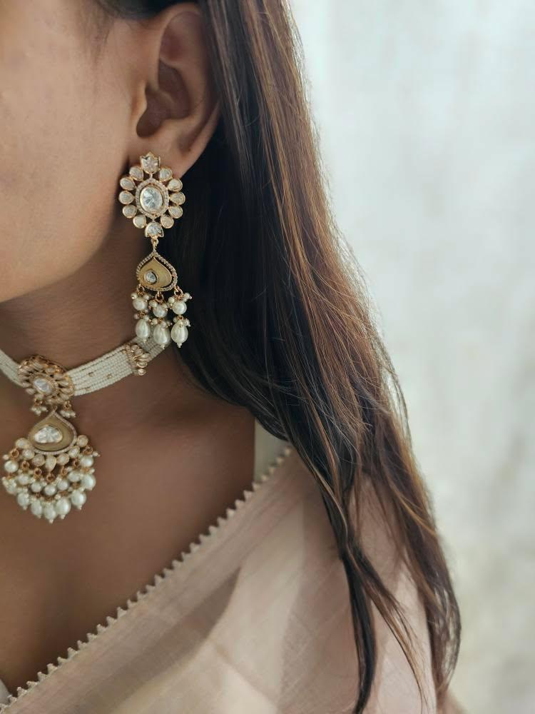 Saaz pearl and polki choker Thumbnail