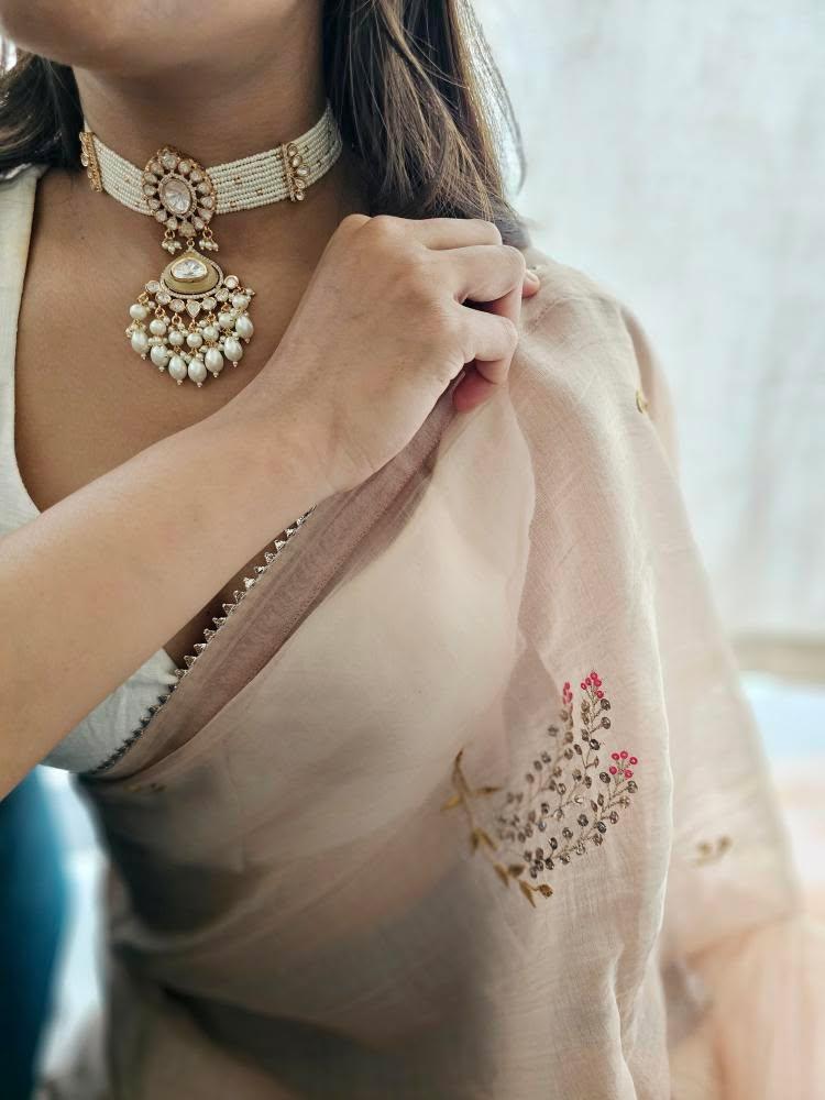 Saaz pearl and polki choker Thumbnail