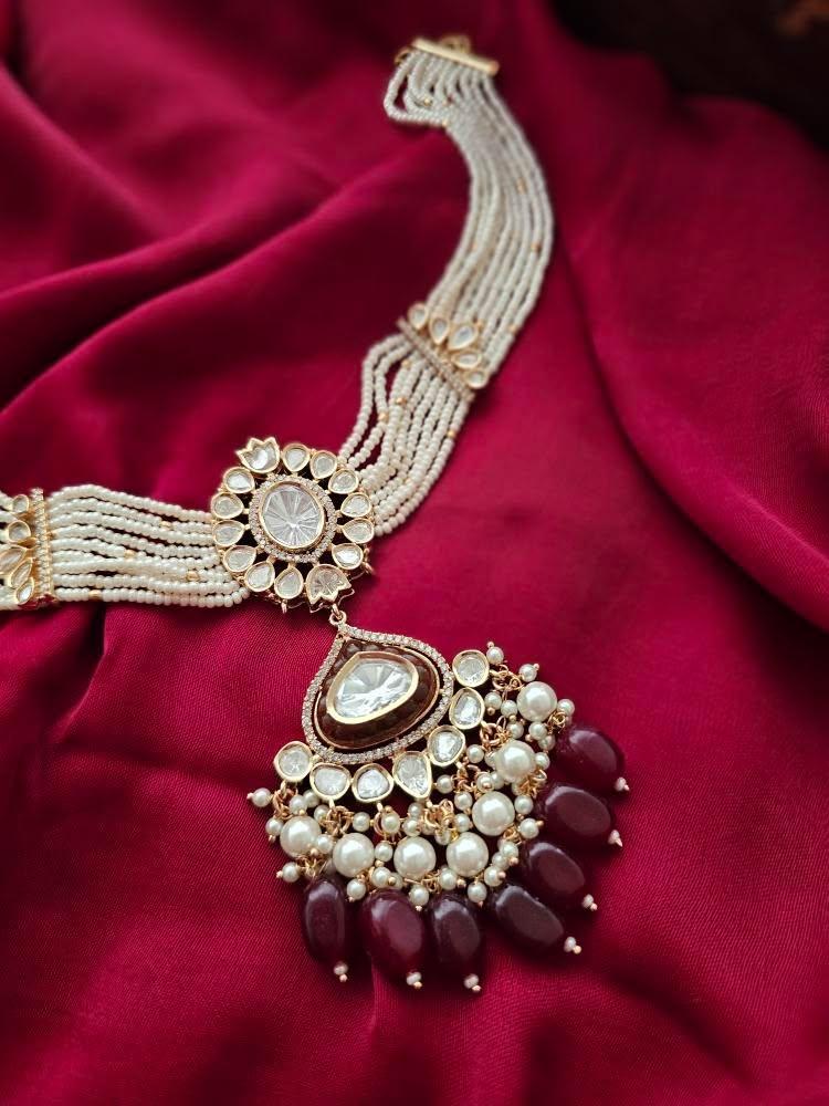 Saaz pearl and polki choker Thumbnail